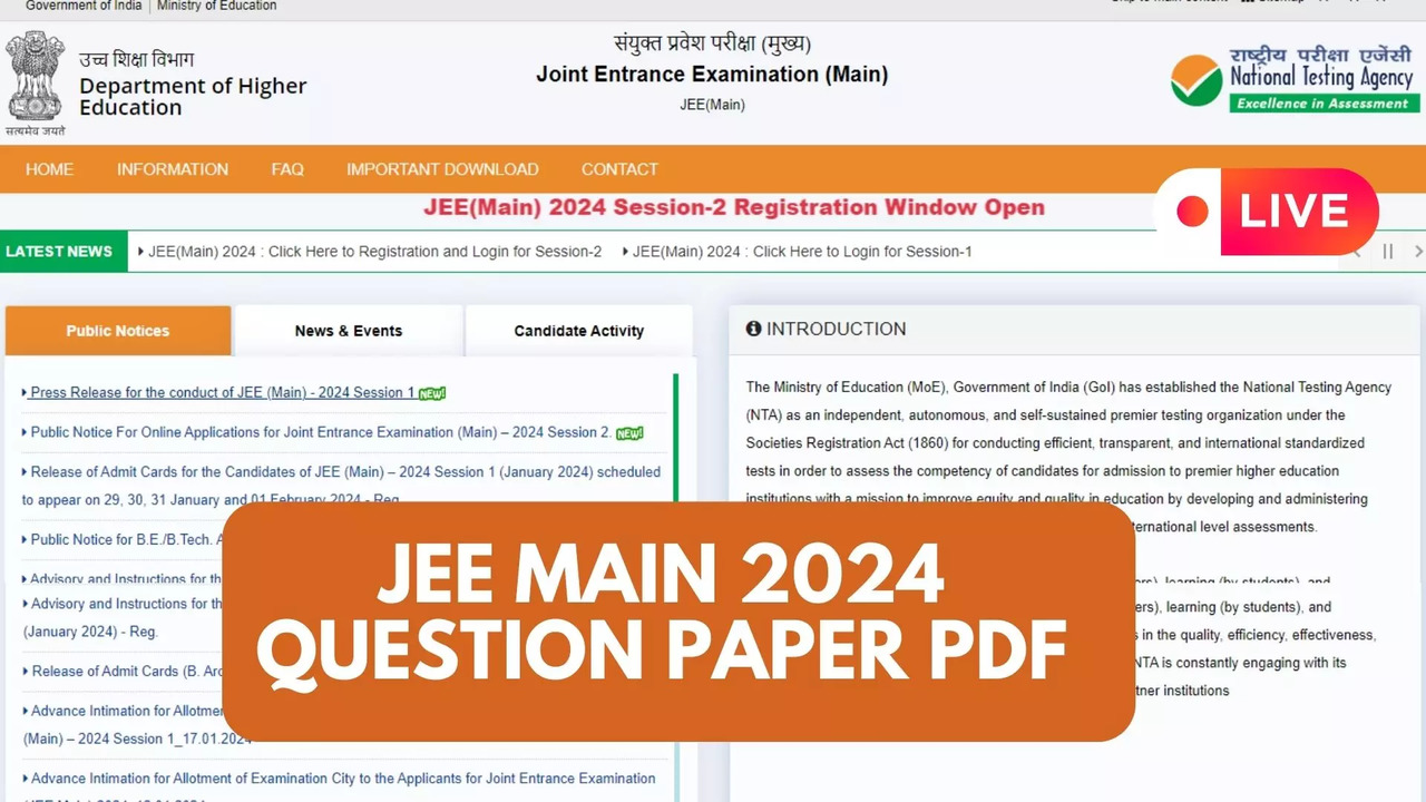 JEE Mains Answer Key 2024 Highlights NTA JEE Answer Key Link Response Sheet Question Paper PDF Released on jeemainntaacin ntaacin Latest Update