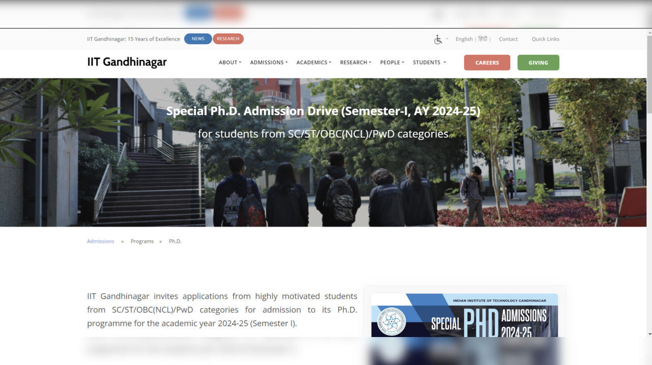 IIT Gandhinagar Phd program Admission 2024