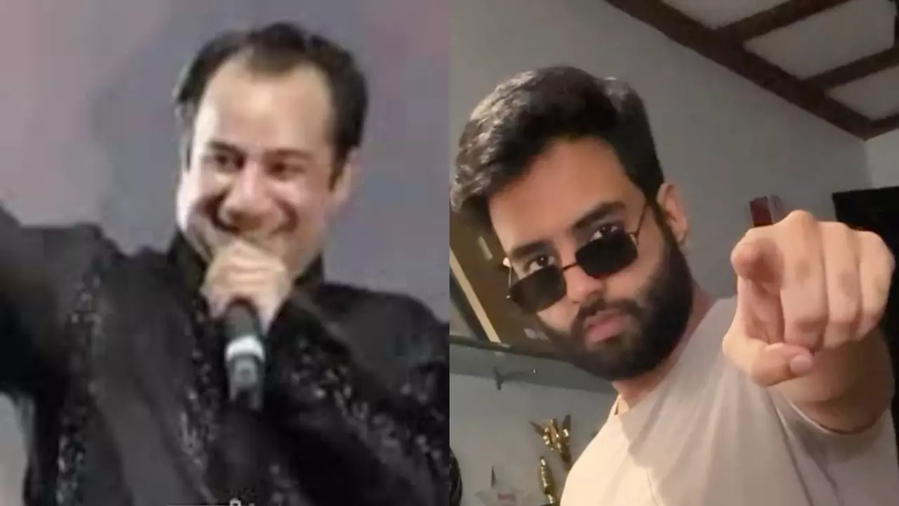 Rahat Fateh Ali Khan (left) and Yashraj Mukhate (right) feature in this side-by-side screen capture from 'Appreciate' | Courtesy: @yashrajmukhate/Instagram