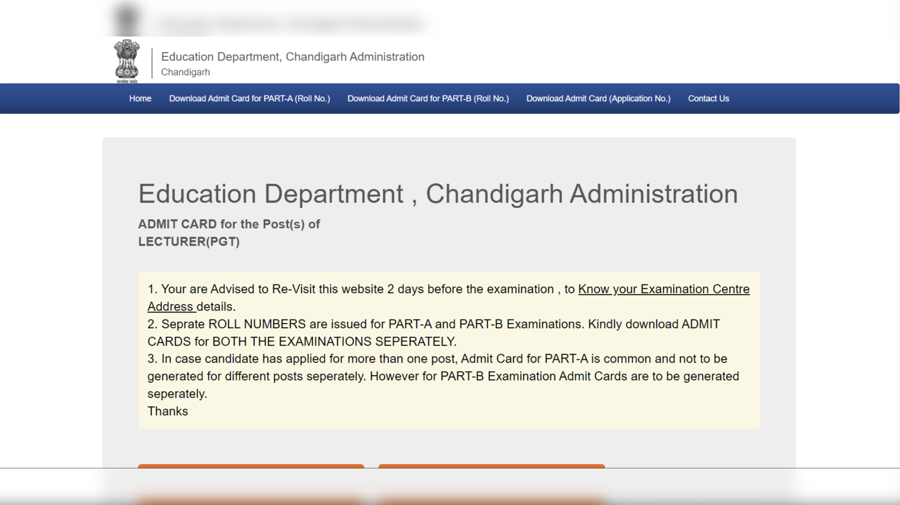 Chandigarh PGT Admit Card 2024