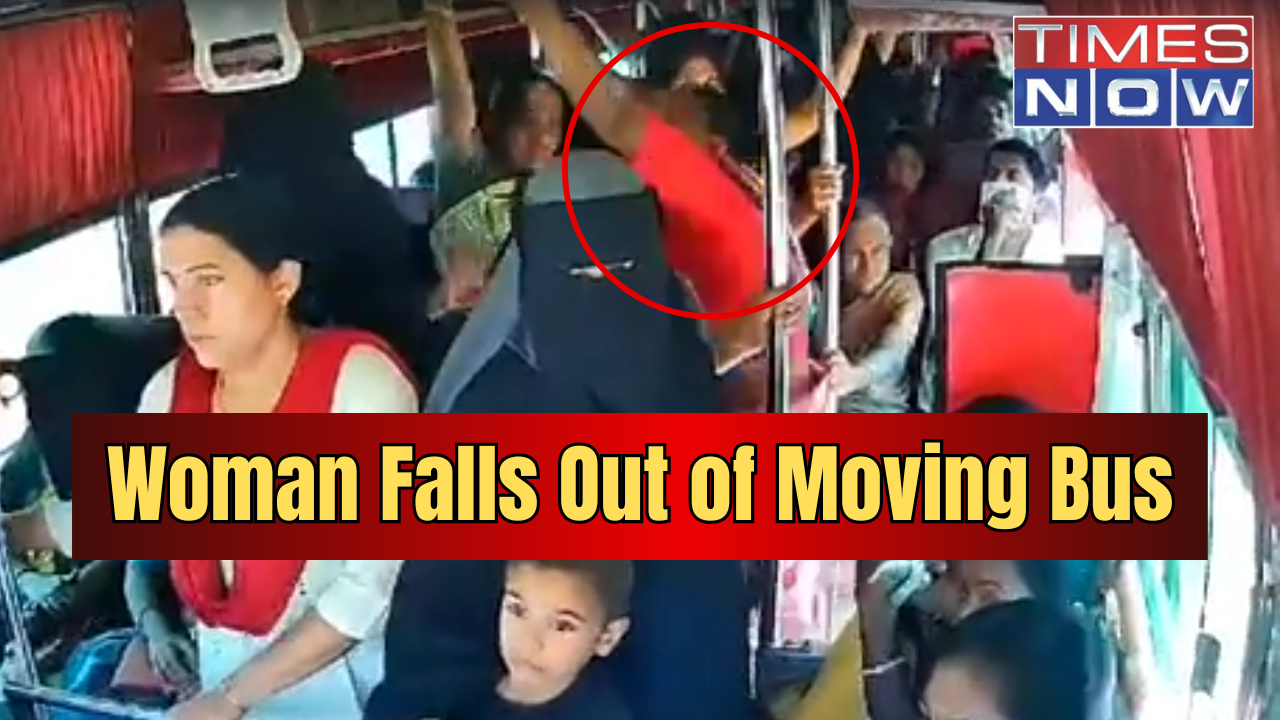 Mangaluru Freak Accident Caught on Cam Woman Falls Out of Moving Bus