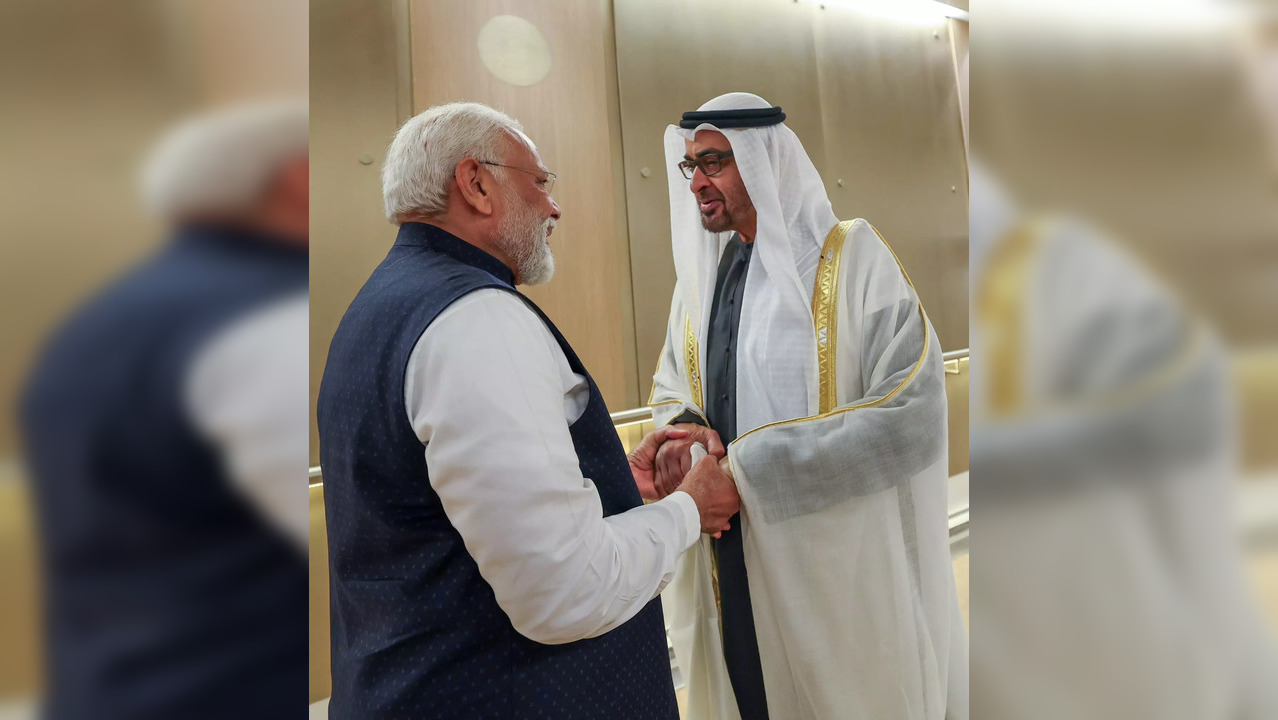 Prime Minister Narendra Modi hugging UAE President Mohammed bin Zayed Al Nahyan in Abu Dhabi