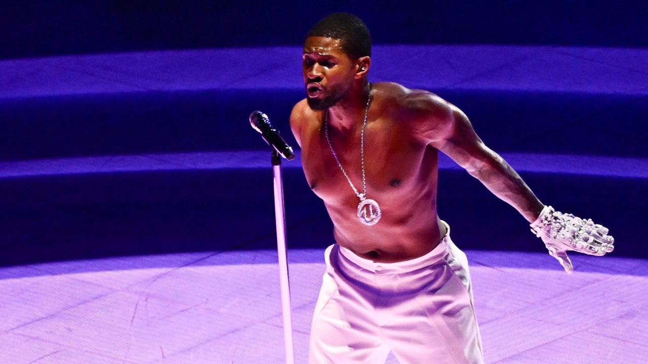 ​Usher performs during the Apple Music halftime show of Super Bowl LVIII at Allegiant Stadium in Las Vegas.​