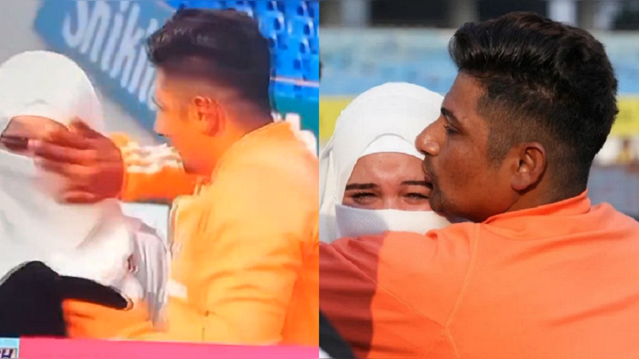 Sarfaraz Khan wipes wife's tears after receiving maiden India Test cap