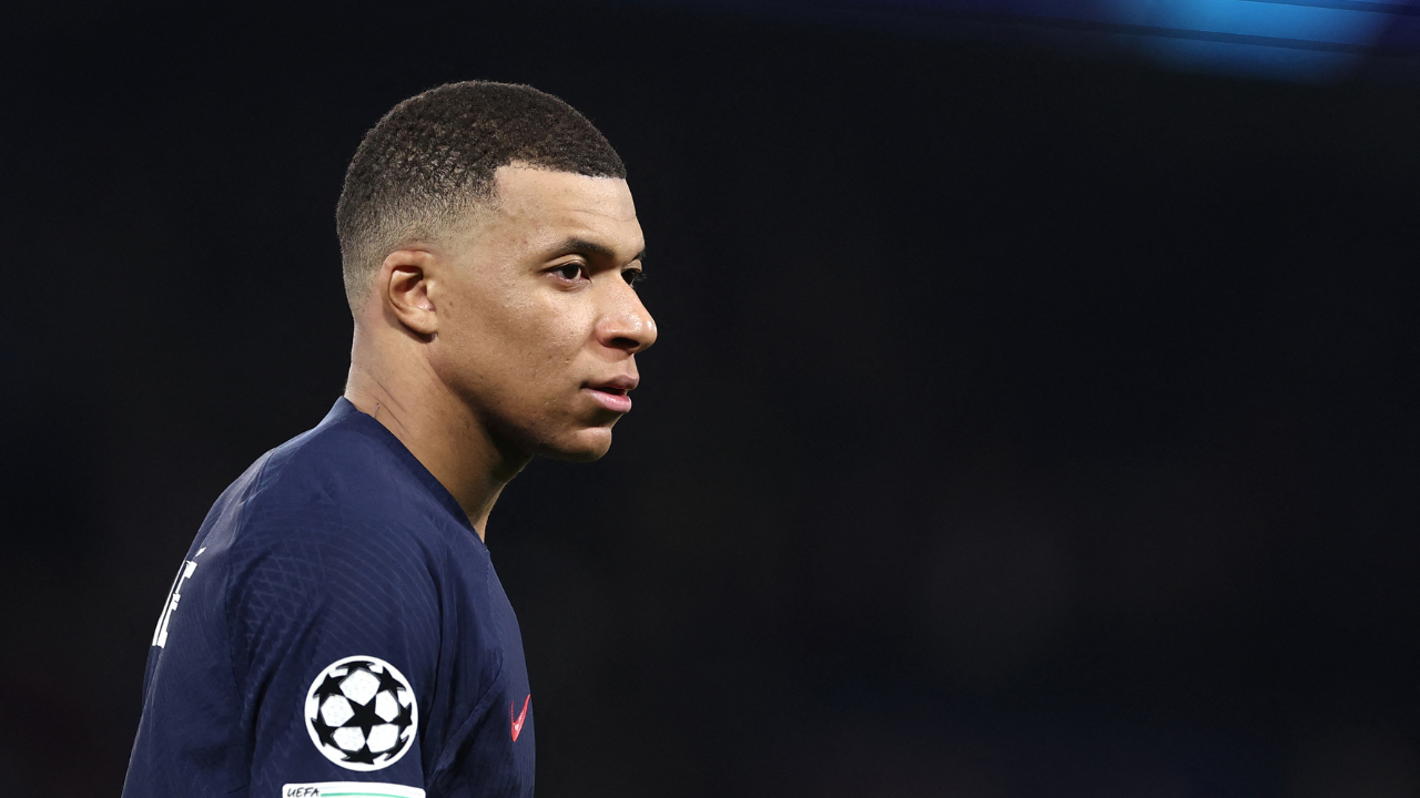 Kylian Mbappe in action during the UEFA Champions League round of 16 tie against Real Sociedad at the Parc des Princes.​