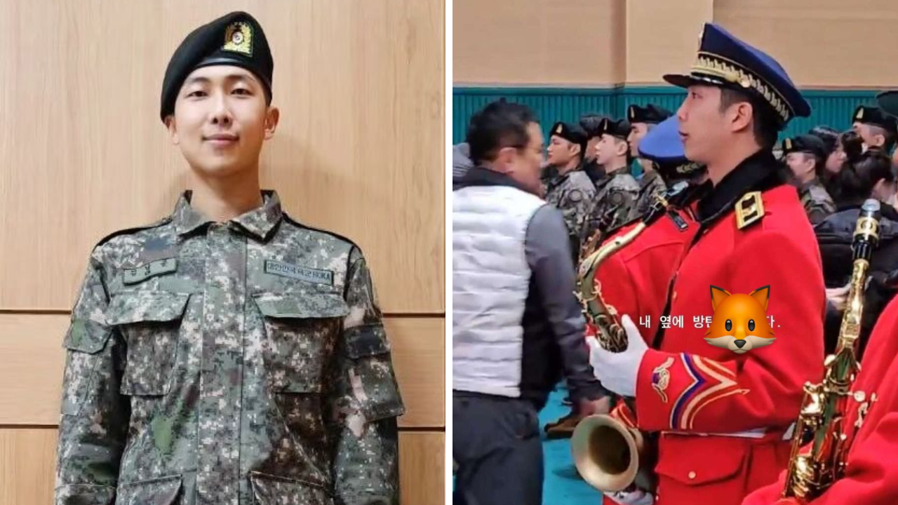 BTS' RM Spotted In Red Military Band Uniform With Saxophone