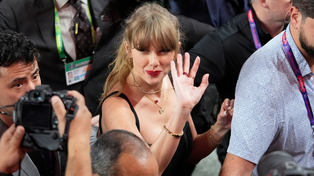 Taylor Swift during Super Bowl LVIII at Allegiant Stadium on Sunday.