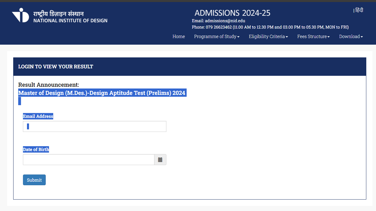 NID Result 2024 NID DAT Prelims Result Out on admissions.nid.edu