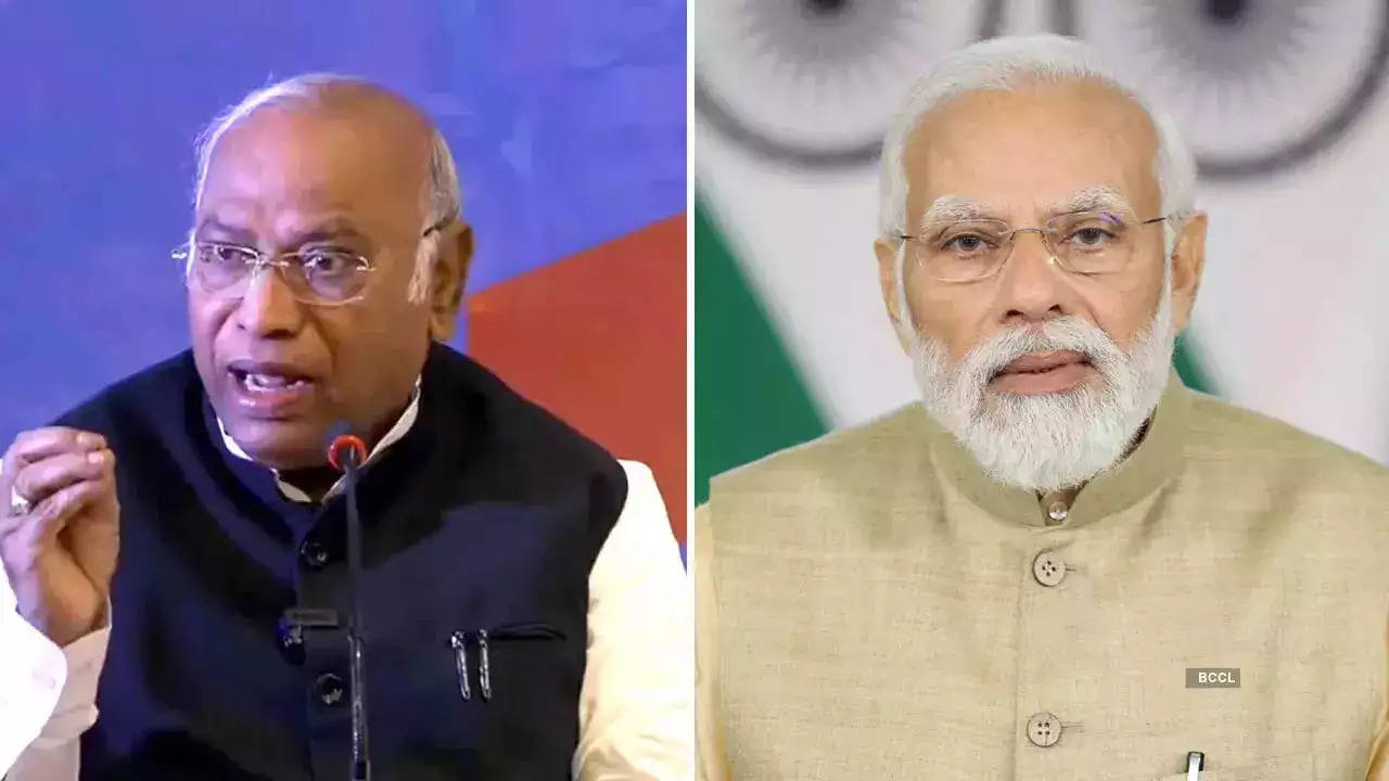 Mallikarjun Kharge and PM Modi.