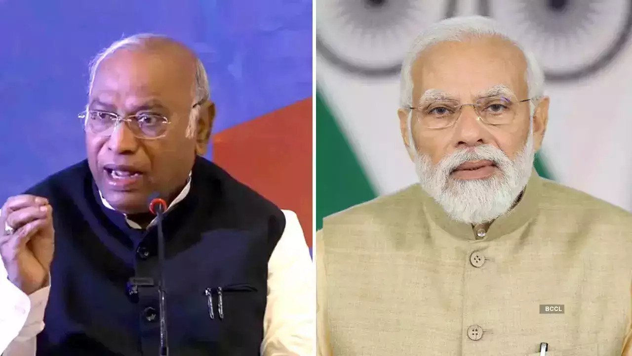 Mallikarjun Kharge and PM Modi.