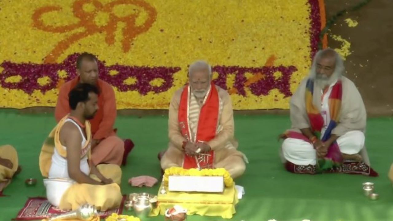 PM Modi lays foundation stone of Kalki Dham temple.