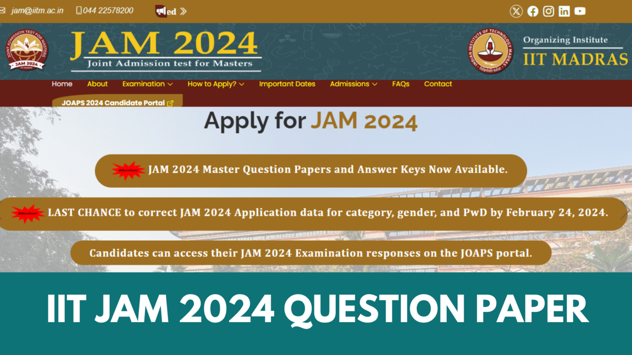 IIT JAM 2024 Answer Key, Question Paper Released at jam.iitm.ac.in