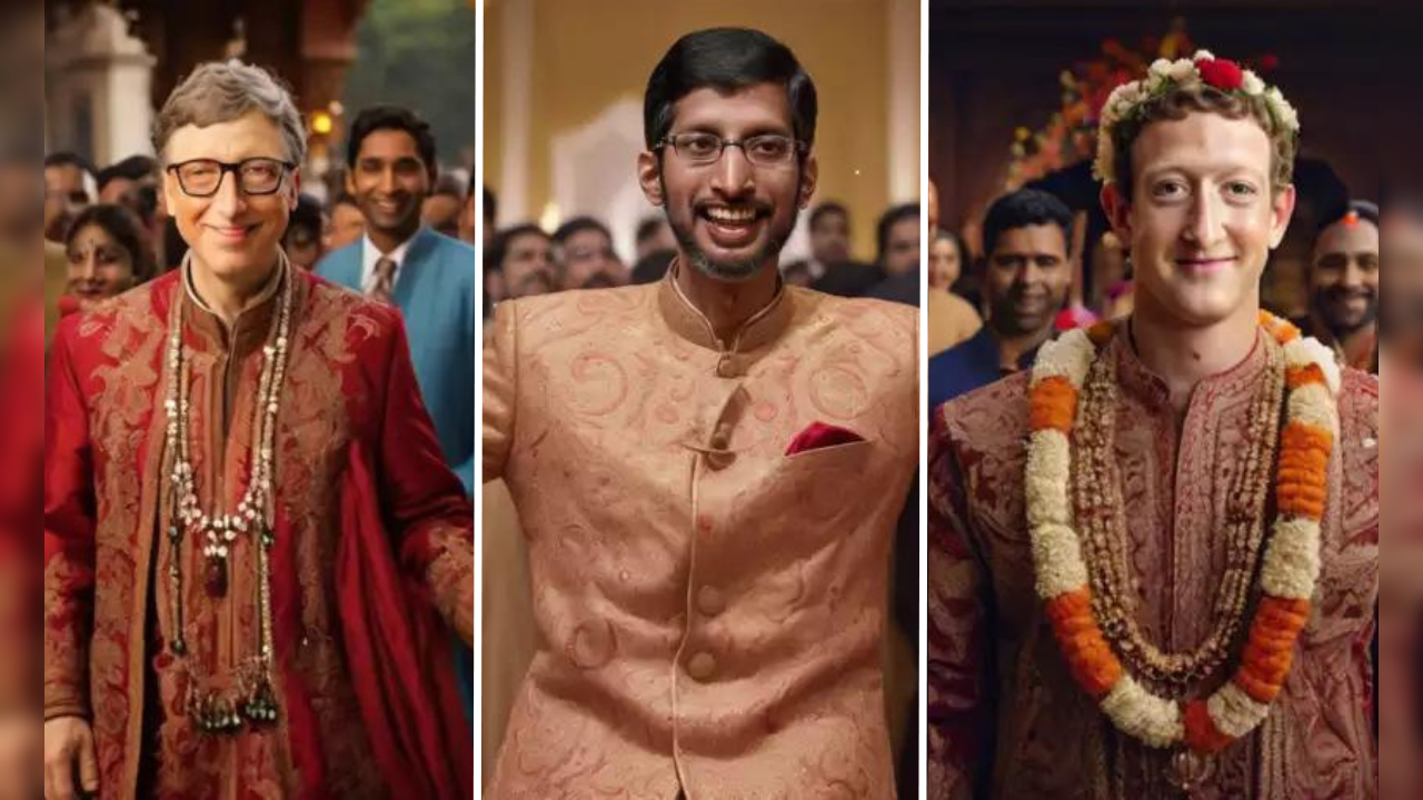 ai generated bill gates to Sundar Pichai and mark Zuckerberg images in desi Indian clothes