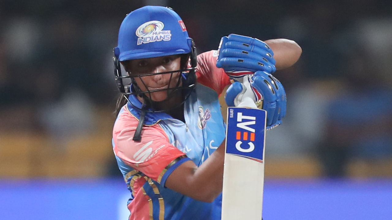 Mumbai Indians captain Harmanpreet Kaur against Gujarat Giants on Sunday in Bengaluru.