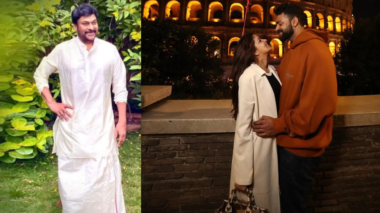 (L) Chiranjeevi; (R) Lavanya and Varun