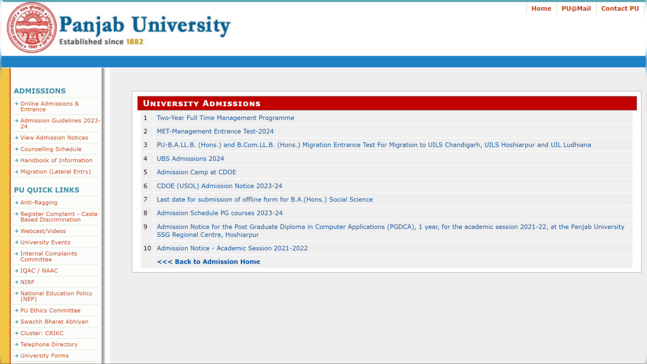 Panjab University Admission 2024 UG PG Entrance Exam Dates Announced   108044018 