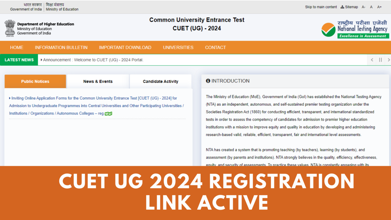 CUET UG 2024 Registration Link Active on exams.nta.ac.in/CUET-UG, How to Apply