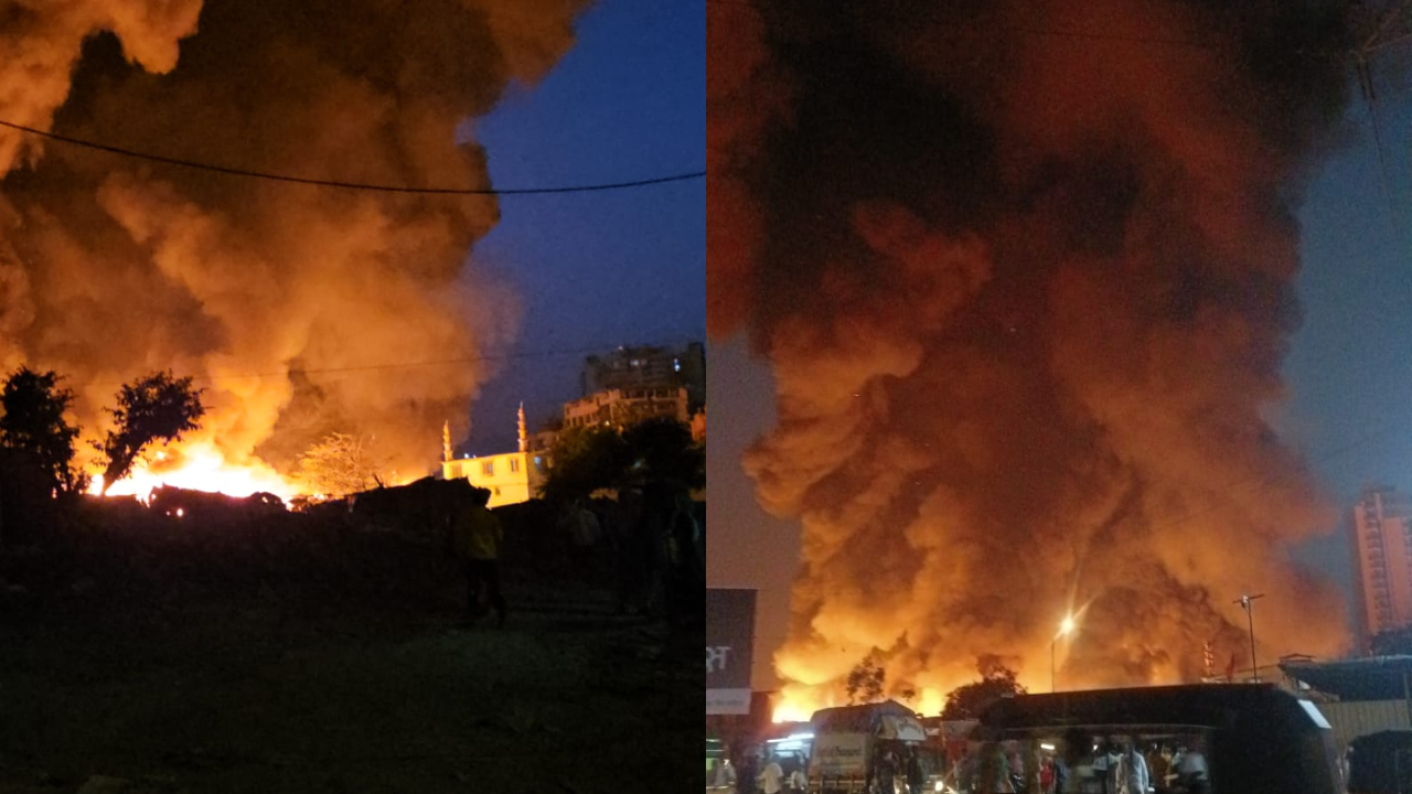 Massive fire in slums of Mumbai's Azad Nagar area.