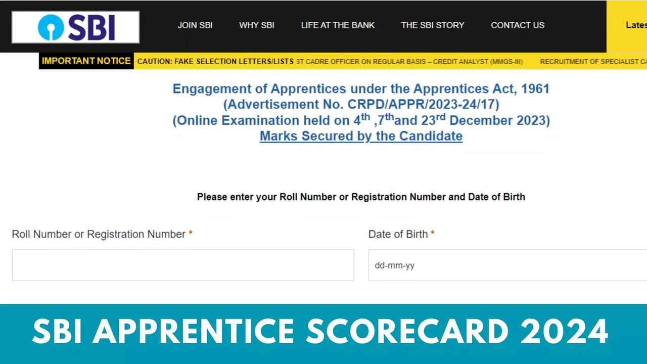 SBI Apprentice Score Card 2024 Out on bank.sbi, Direct Link