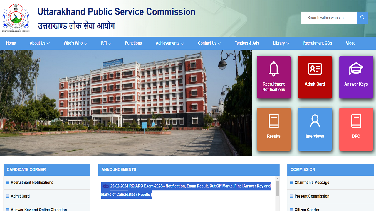 UKPSC RO, ARO Result 2024 Declared on psc.uk.gov.in, Check Cut off Marks and Direct Link