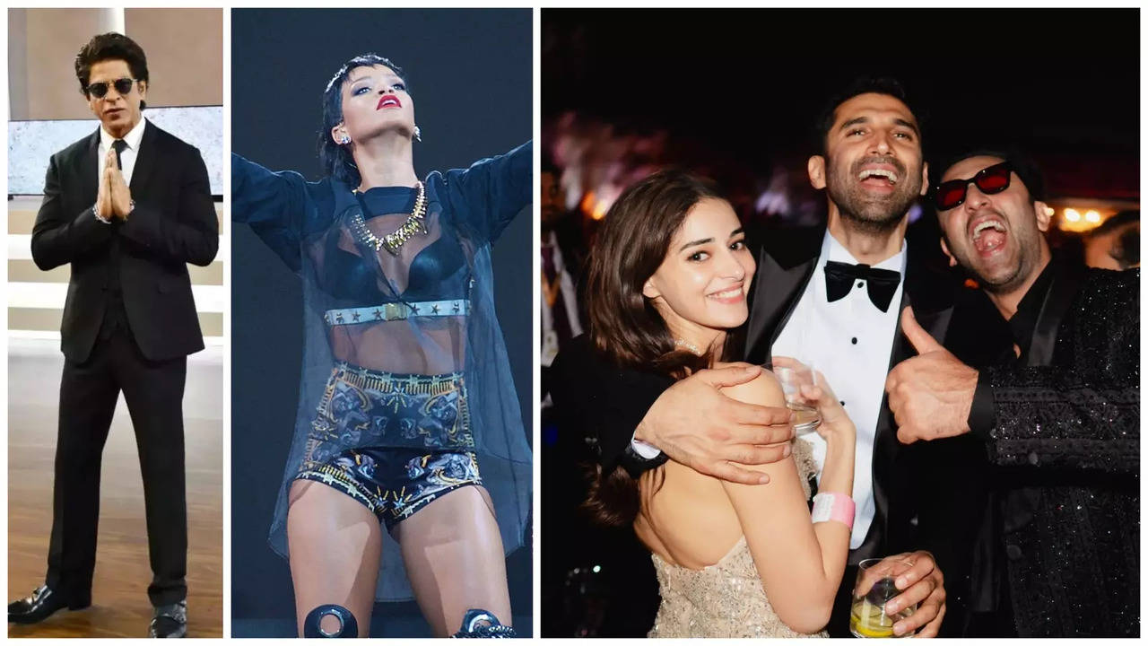 Shah Rukh Khan Grooves With Rihanna, Aditya Roy Kapur, Ananya Panday Pose With Ranbir Kapoor At Ambani Gala