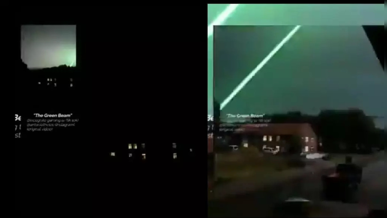 Green Lazers In The Night Sky.