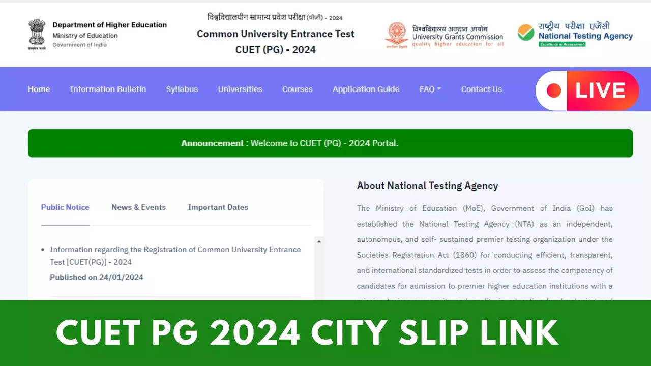 CUET PG 2024 LIVE CUET Exam City Slip Out on pgcuetsamarthacin Updates on Centre Allotment Exam Date Here