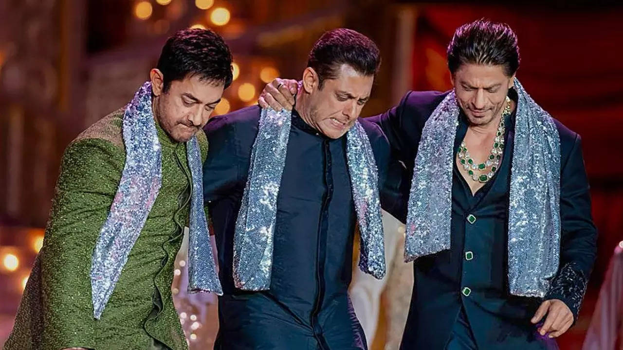 Shah Rukh Khan, Salman Khan and Aamir Khan perform at Anant Ambani's pre-wedding party. | Courtesy: Agencies