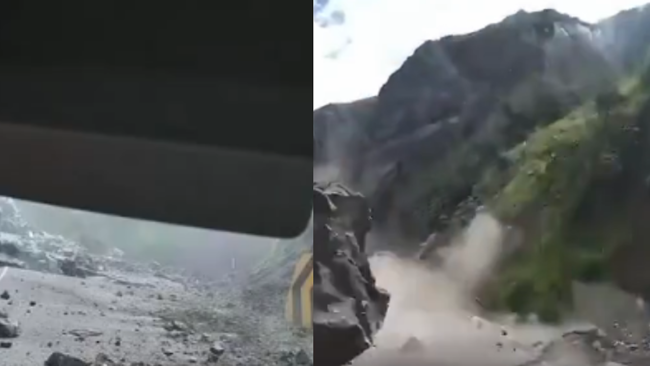 Peru Landslide: Massive Boulders Tumble Down on Moving Trucks In Peru ...