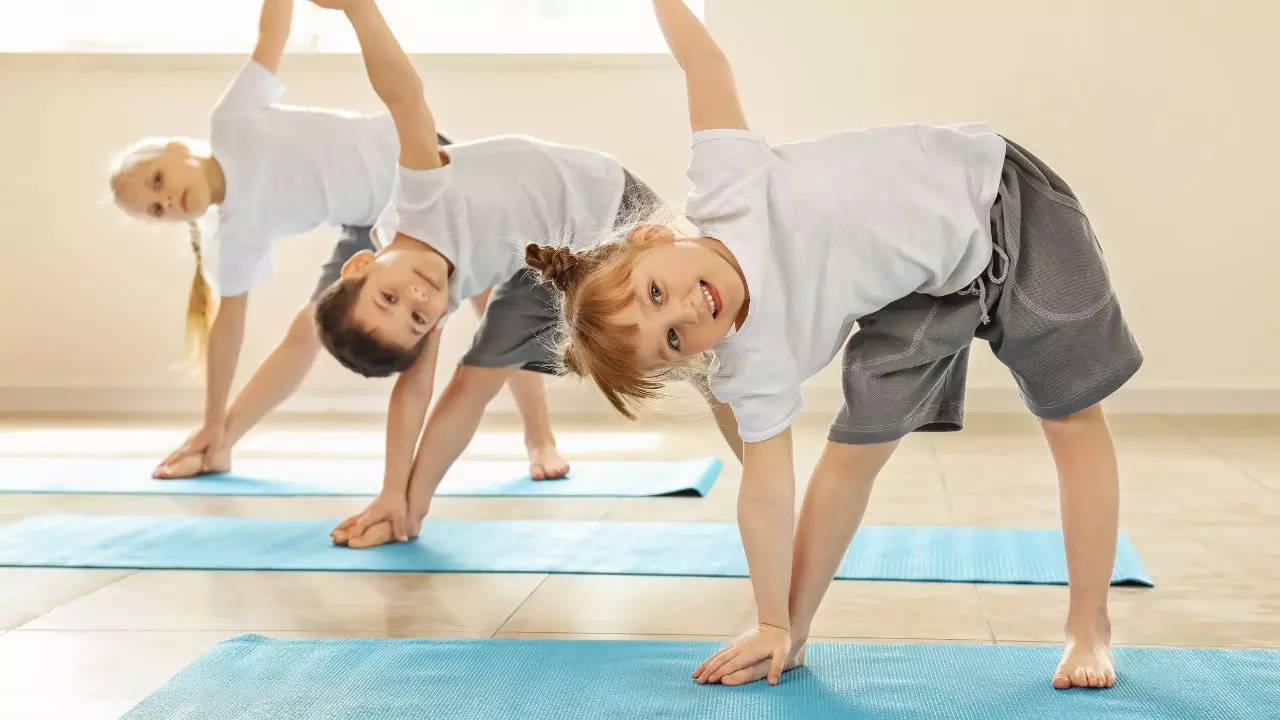 Healthy Kids Yoga Poses Gymnastics Healthy Stock Vector (Royalty Free)  718978033 | Shutterstock