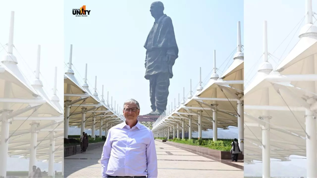 Bill Gates outside the Statue Of Unity. Credit: X/souindia