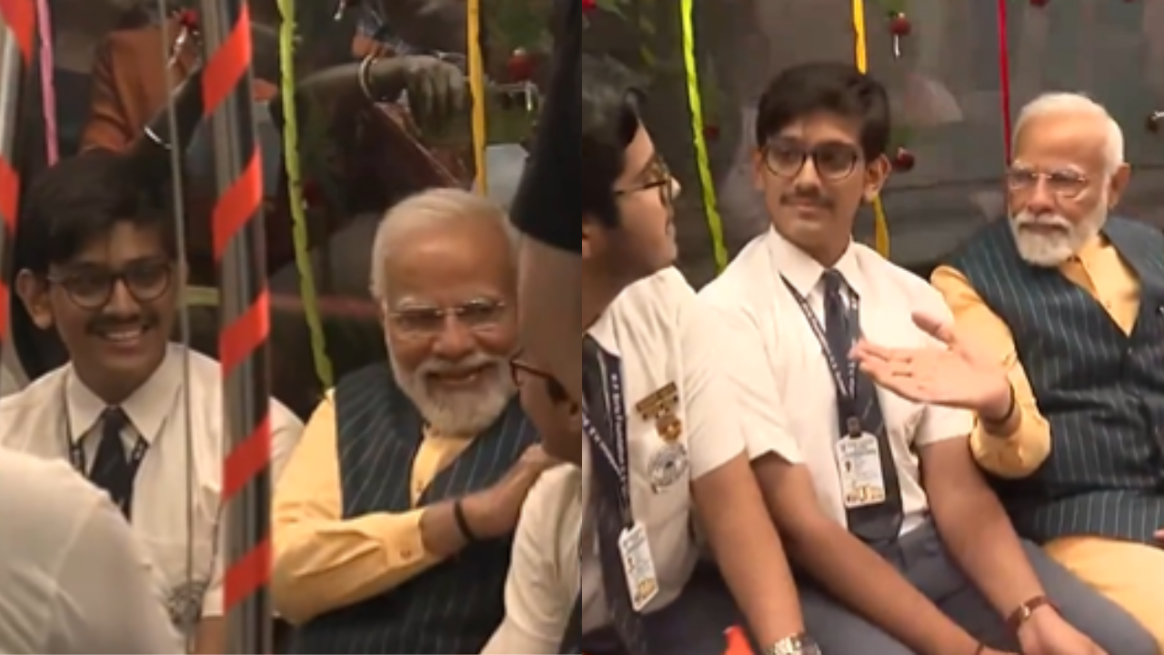 Prime Minister Narendra Modi travelled with school students after inaugurating India's first underwater metro train in Kolkata, West Bengal on Wednesday.