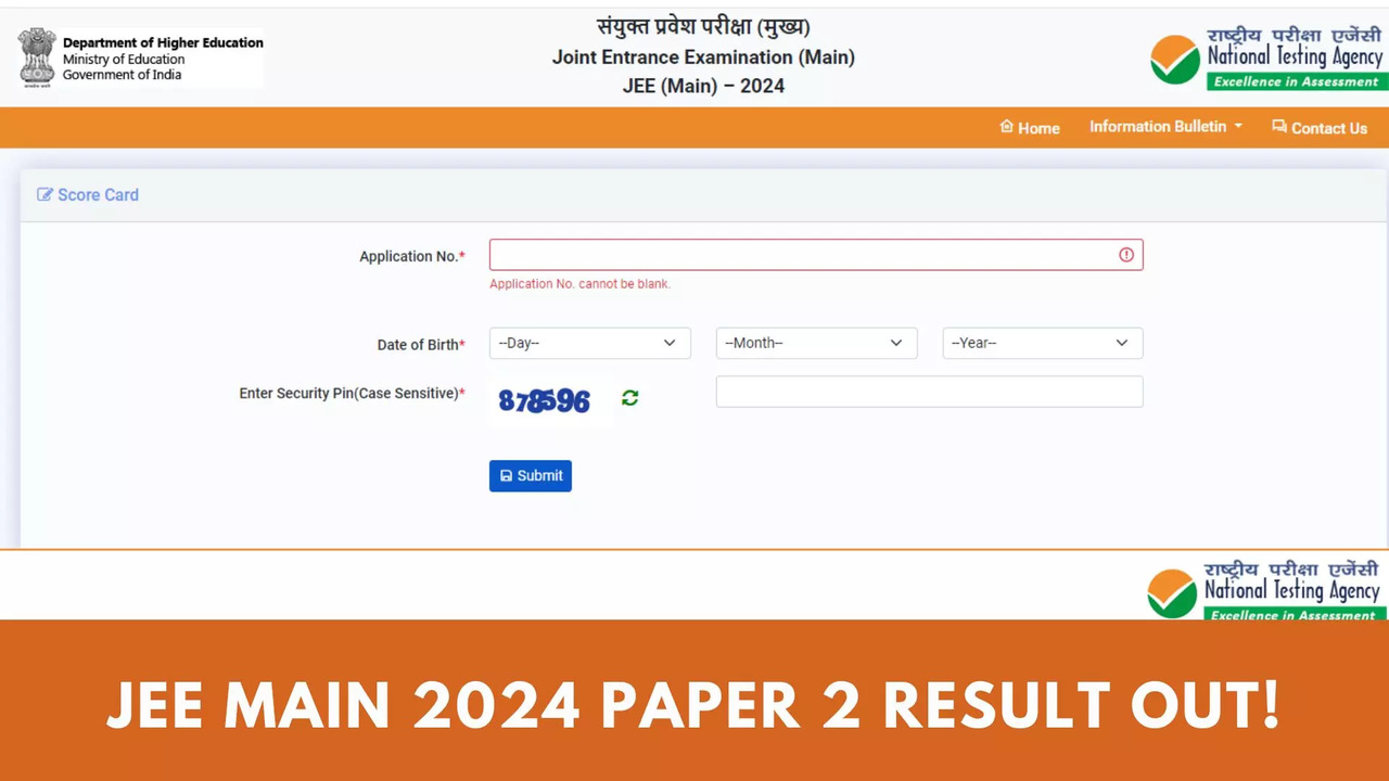 JEE Mains Paper 2 Result 2024 Declared on jeemain.nta.ac.in, Direct Link to Download BArch, BPlanning Result