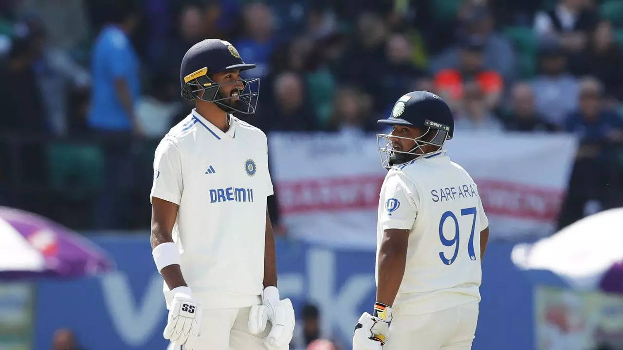 Devdutt Padikkal and Sarfaraz Khan during the fifth Test between India and England in Dharamsala.