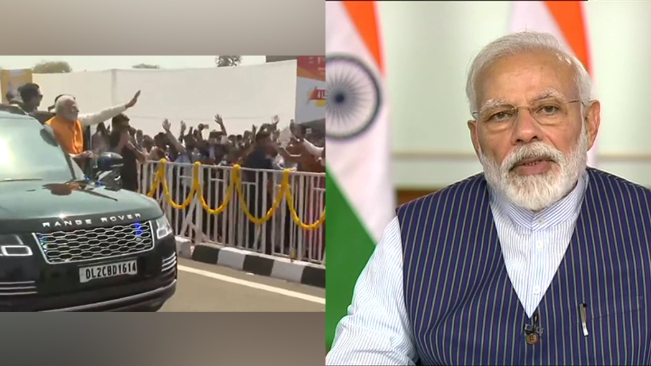 ​ Prime Minister Narendra Modi held a roadshow in Gurugram on Monday, as he arrived in the city to inaugurate and lay the foundation stone of 112 big-ticket National Highway projects.​