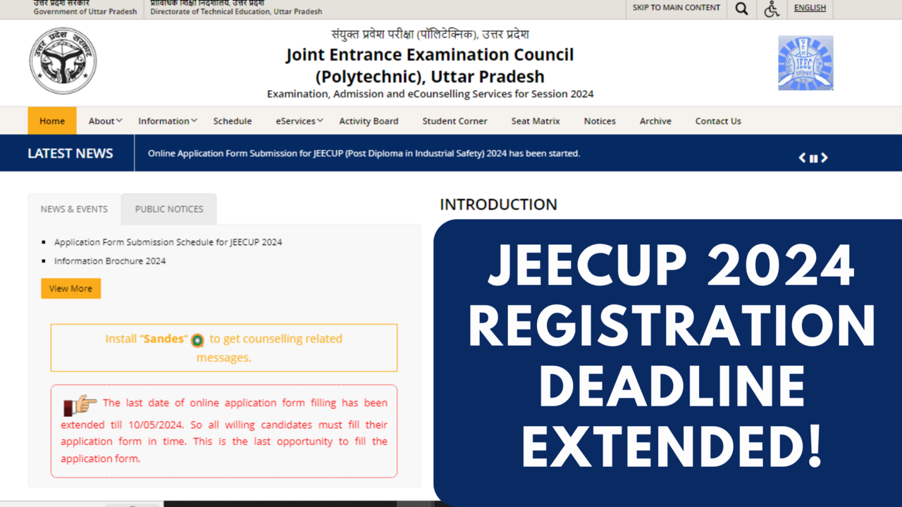 JEECUP 2024 Exam Date Postponed, Register till May 10 at jeecup.admissions.nic.in