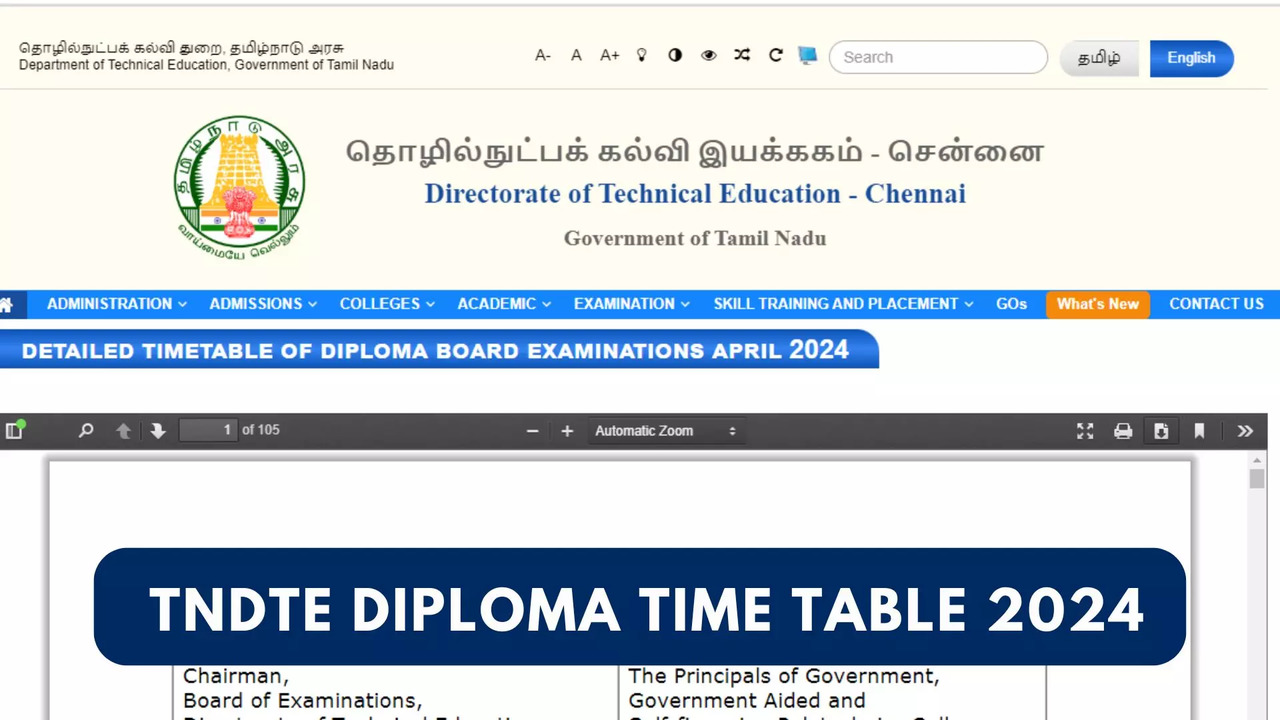 TNDTE Diploma Time Table 2024 Released on tndte.gov.in, Check Board Exam Dates