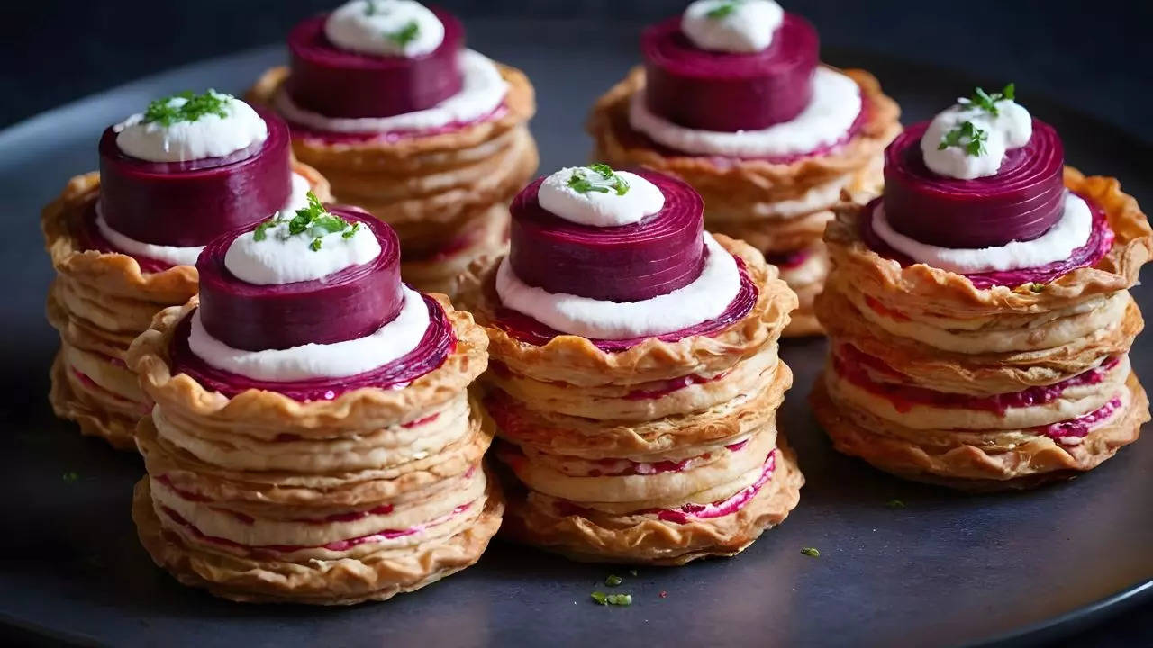 Beetroot Mathri Mille-Feuille Chaat