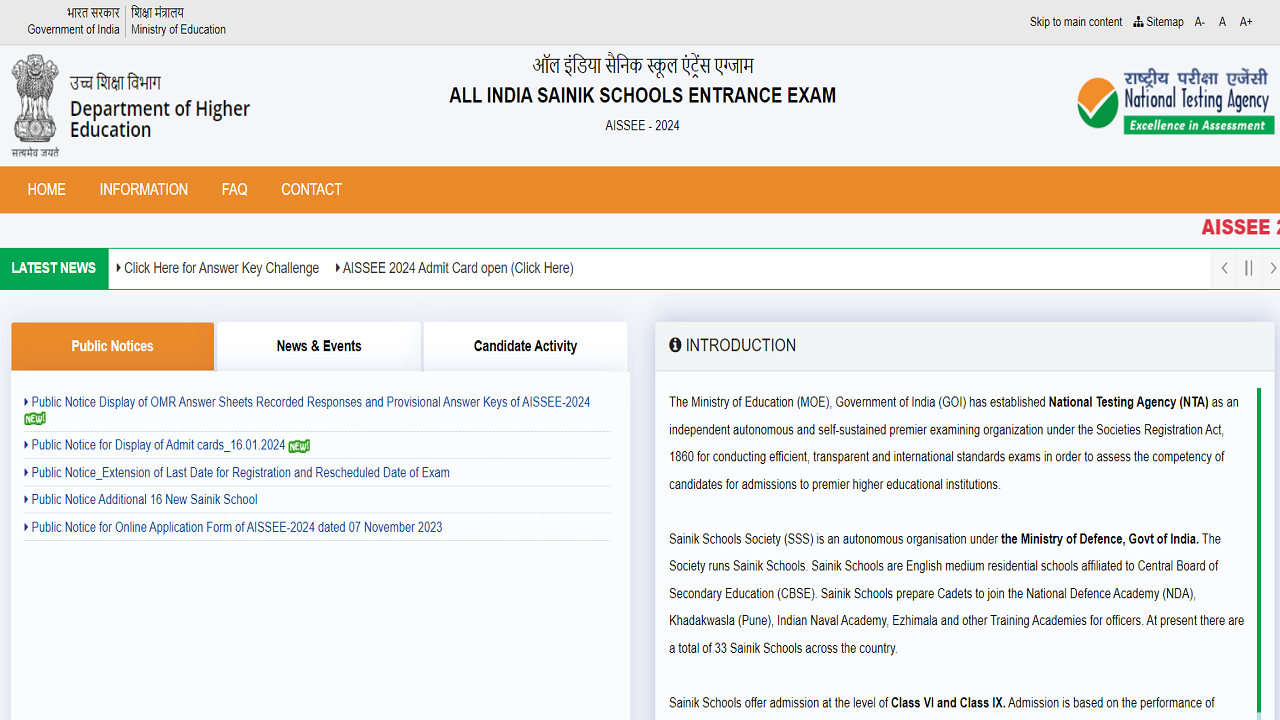 Sainik School Result 2024 Date: NTA AISSEE Result for Class 6, 9 Admissions Expected Today