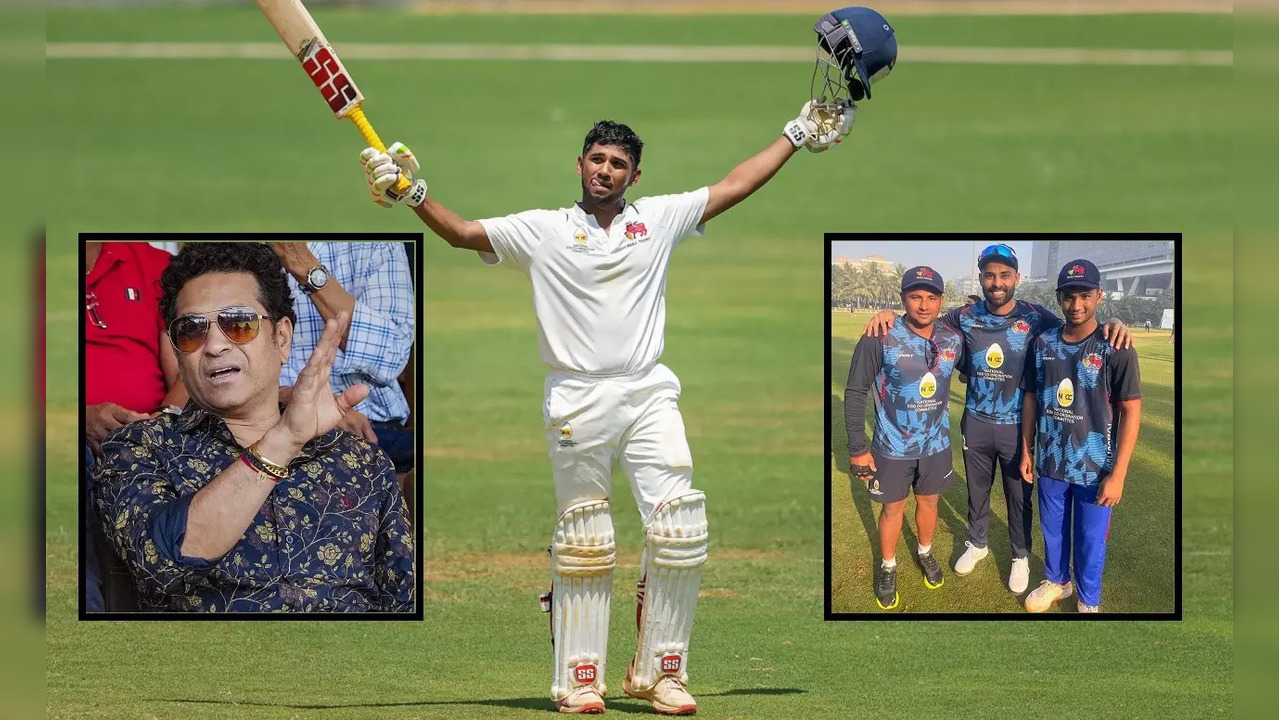 Sarfaraz Khan reacts after brother Musheer breaks Sachin Tendulkar's record with century in Ranji Trophy final