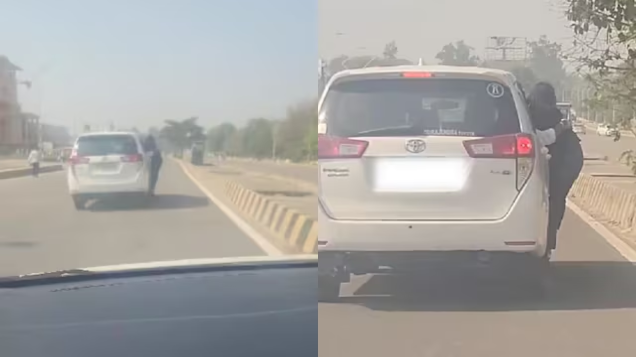 Viral Video: UP Woman Hangs Off Moving Car's Door While Driver Holds Her, Lucknow Police Responds