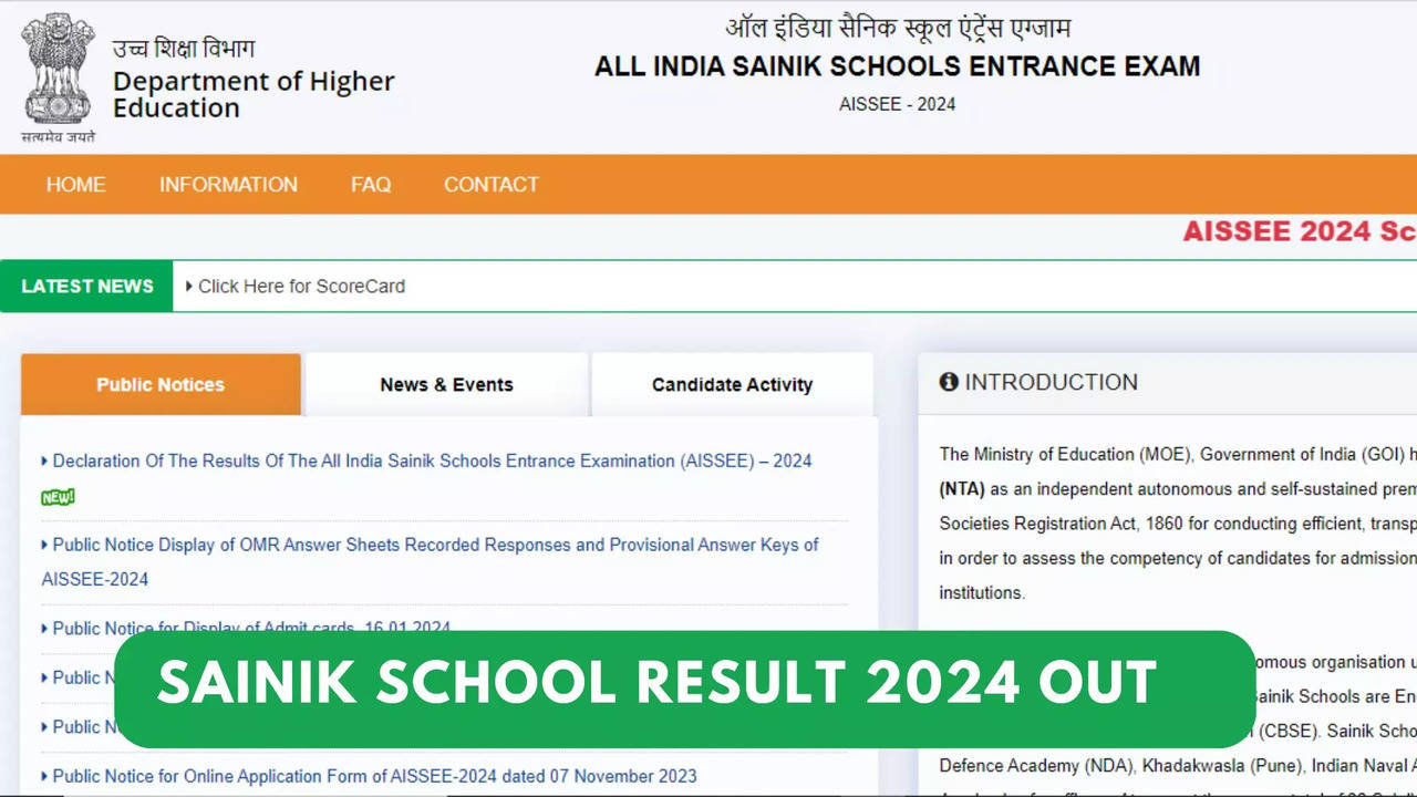 AISSEE Sainik School Result 2024 Declared for Class 6, 9, Check NTA AISSEE Results on exams.nta.ac.in