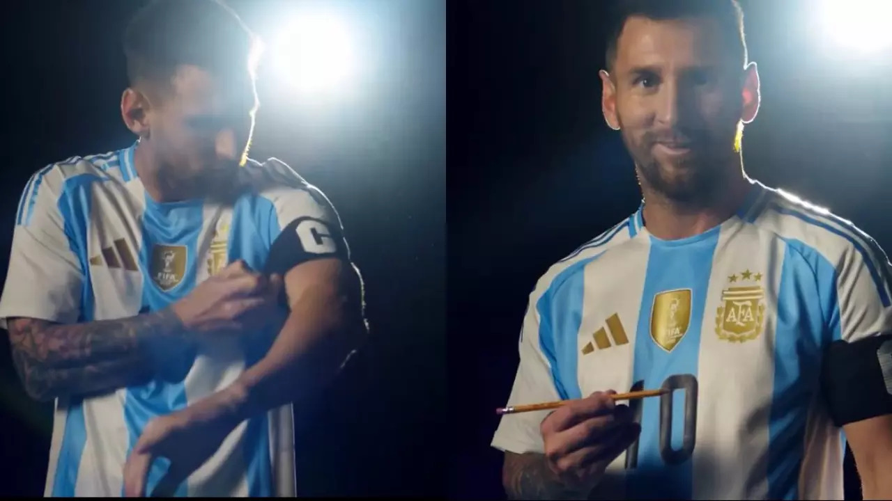 Lionel Messi in the new Argentina jersey