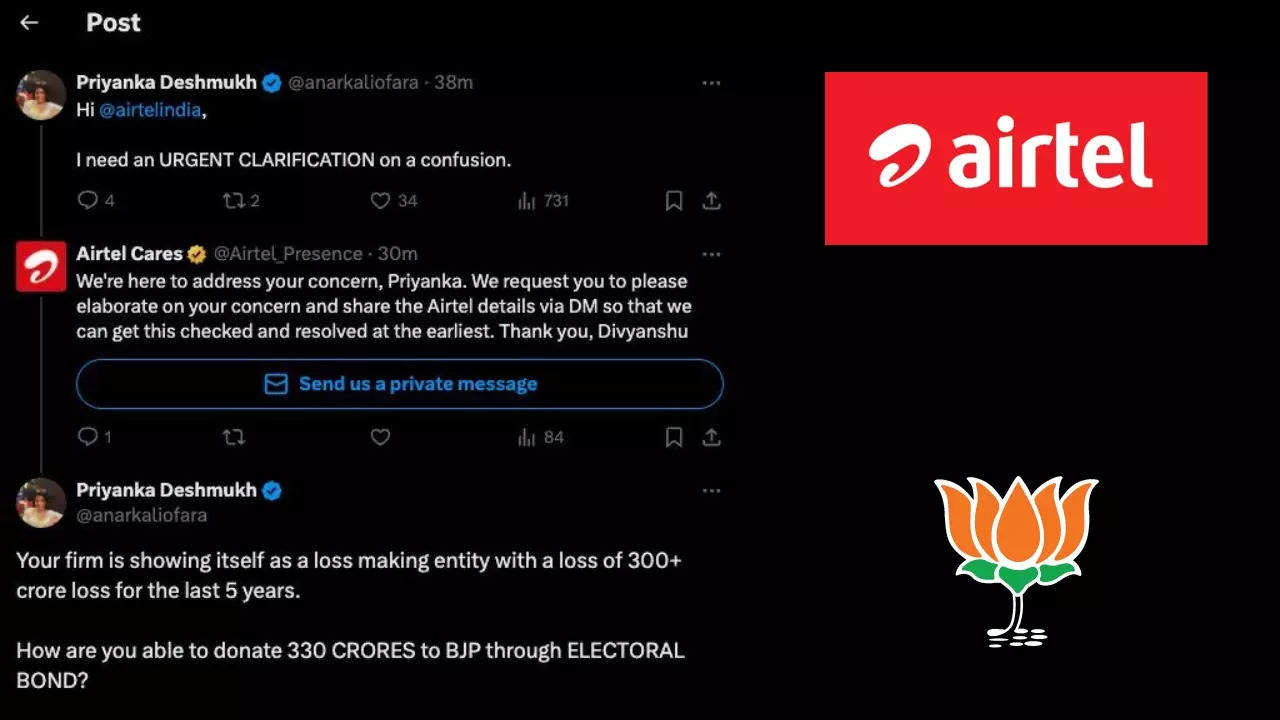 Airtel paid ₹330 crore to the BJP via purchase of Electoral Bonds. | Courtesy: Priyanka Deshmukh/X