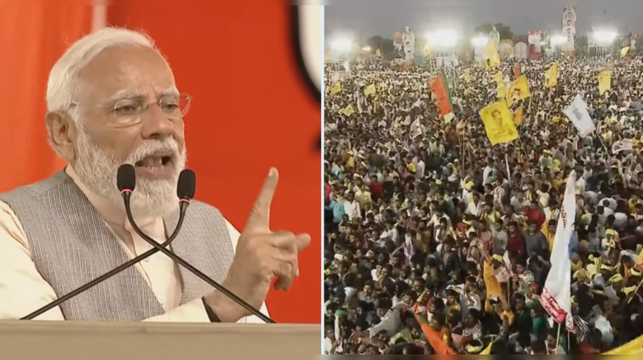 PM Modi Stops Pawan Kalyan's Speech As People Climb Tower At Andhra RallyPM Modi Stops Pawan Kalyan's Speech As People Climb Tower At Andhra Rally