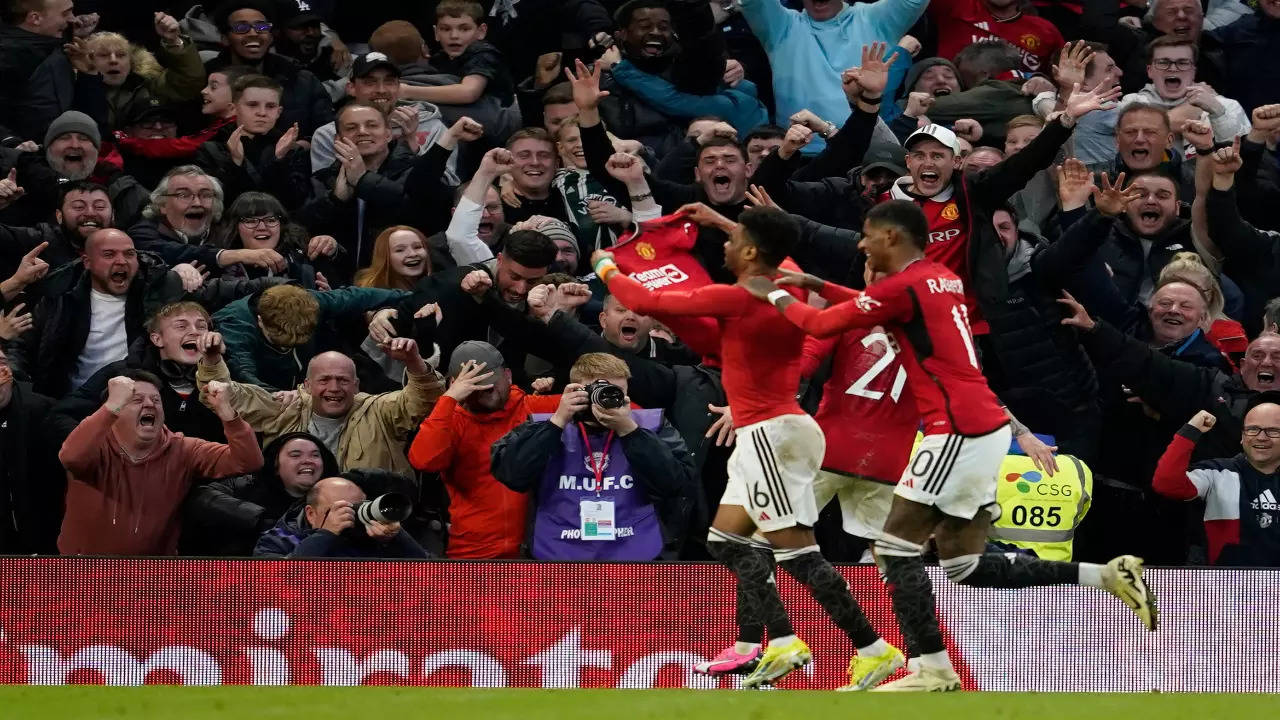 Amad Diallo celebrates after scoring the winner against Liverpool