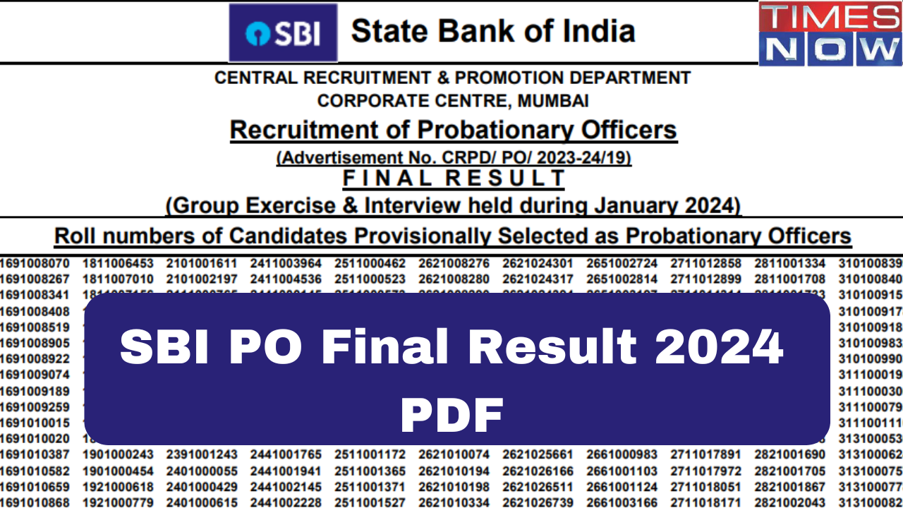 SBI PO Final Result 2024 PDF