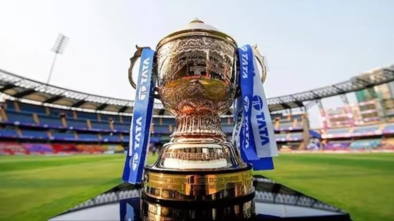 The IPL Trophy is displayed at Wankhede Stadium.