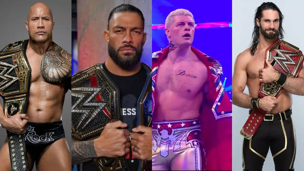 The Rock, Roman Reigns, Cody Rhodes and Seth Rollins