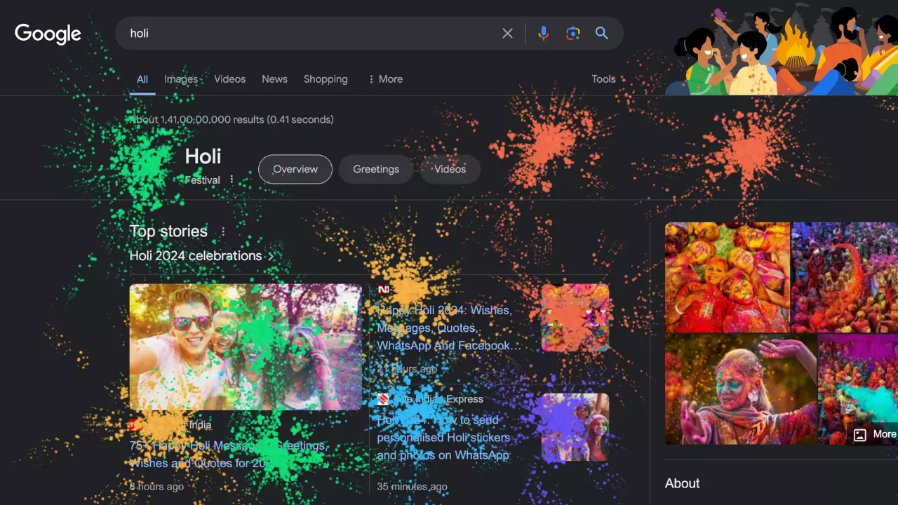 Typing Holi into the Google search box enables the Easter Egg. | Screengrab